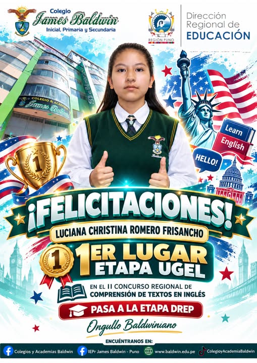 1er Lugar Etapa Ugel en el II CONCURSO REGIONAL DE COMPRENSIÓN DE TEXTOS EN INGLÉS